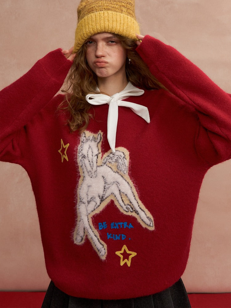 Jacquard Pony Crewneck Sweater