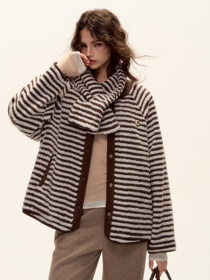 Reversible Striped Sherpa Jacket