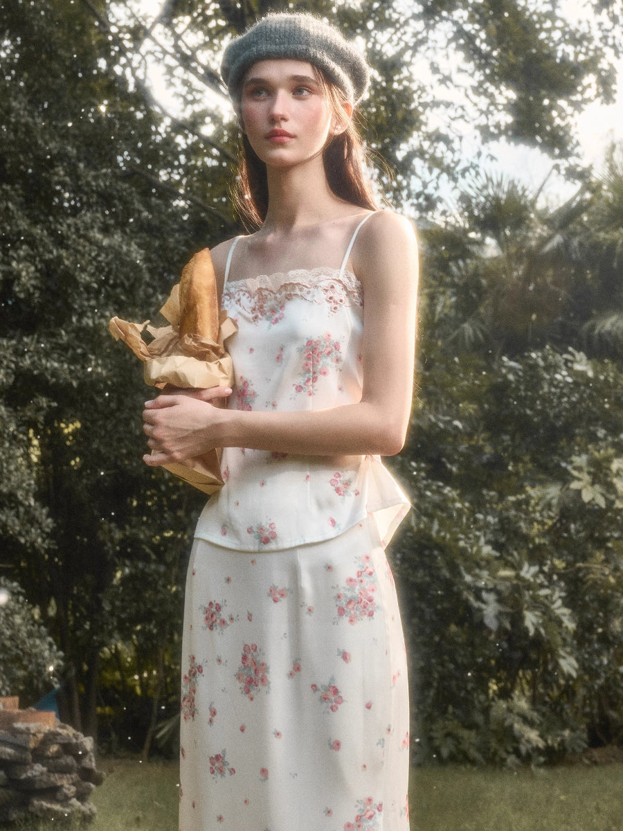 Cosagach Pearl Satin Embroidered Camisole &amp; Skirt Set