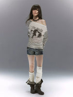 Punk Portrait Stripe Asymmetric Top