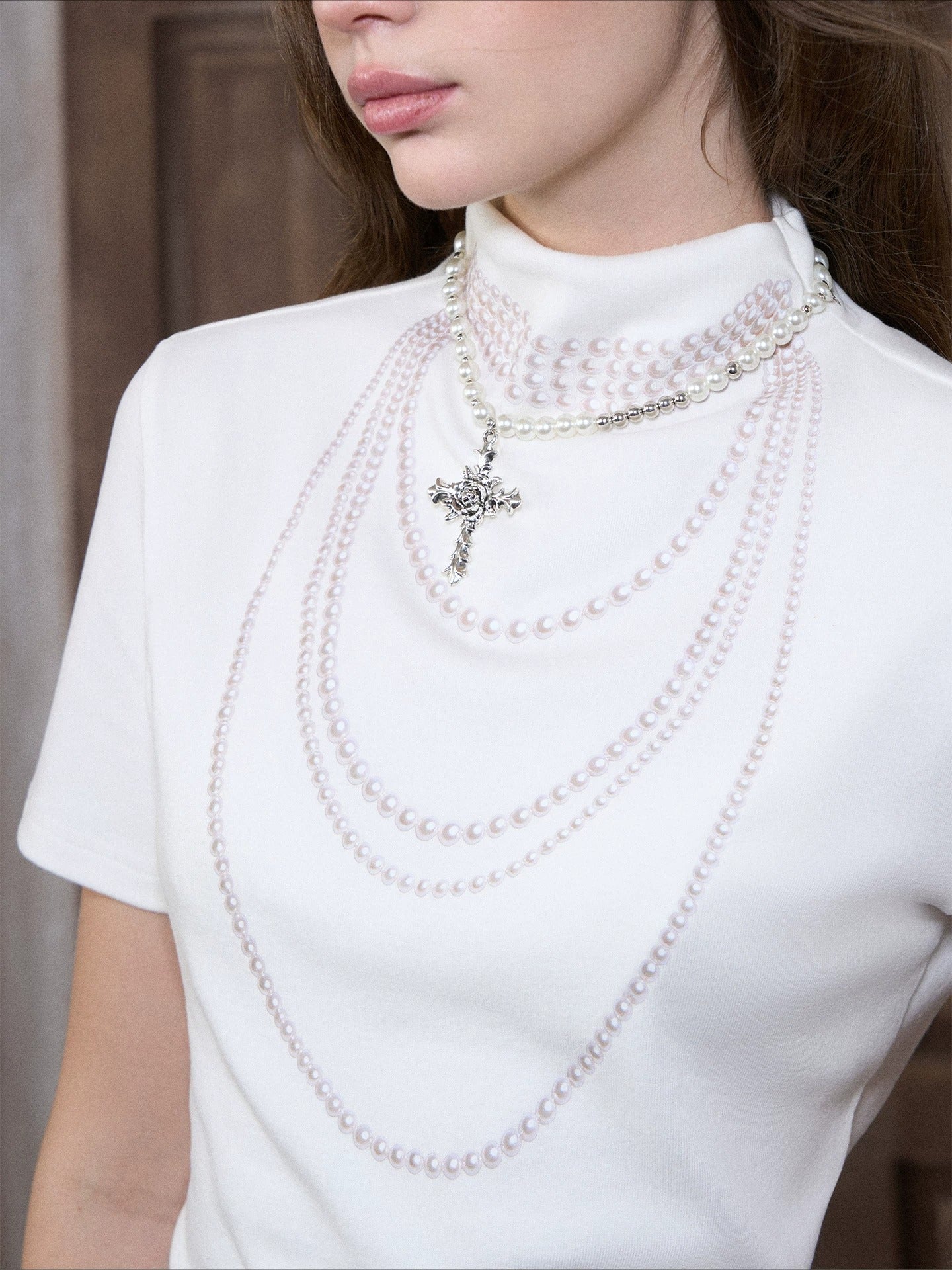 Pearl Necklace Print Knit Top