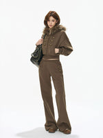 Caramel Hooded Cropped Wide-Leg Set