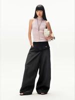 Asymmetric Panel Wide-Leg Knit Pants