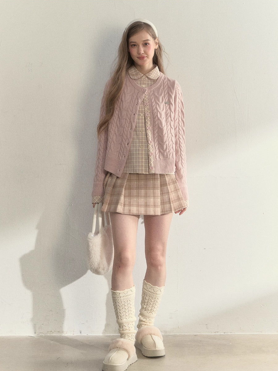 “Pine Dusk” Wool-Blend Doll Collar Knit Sweater