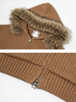 Detachable Faux-Fur Collar Embroidered Hooded Cardigan