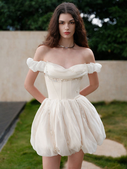 Strapless Waist Cinched Puff Dress