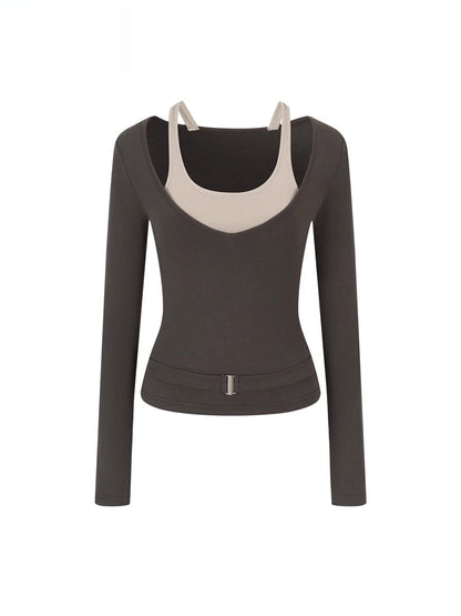 Contrast Belt Knit Top