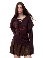 Purple Embroidered 2-in-1 Long Sleeve T-shirt