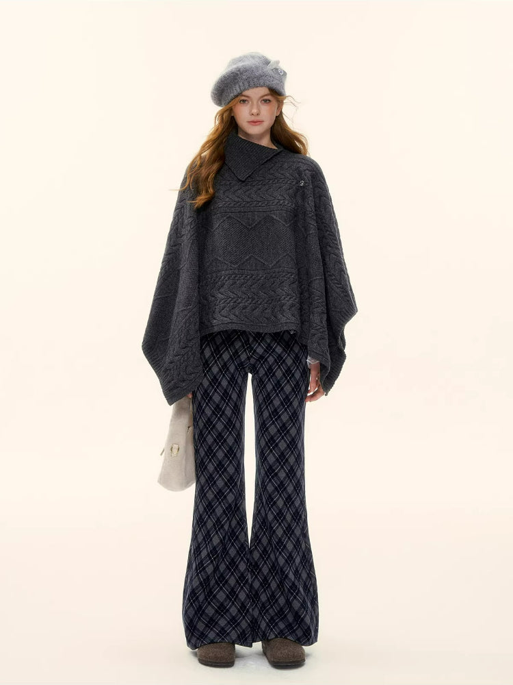 Cable-Knit Asymmetric Collar Cape Top
