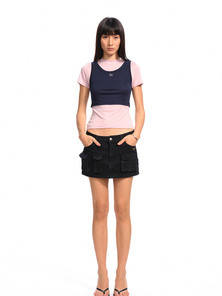 Color-Block Splicing Two-in-One T-shirt