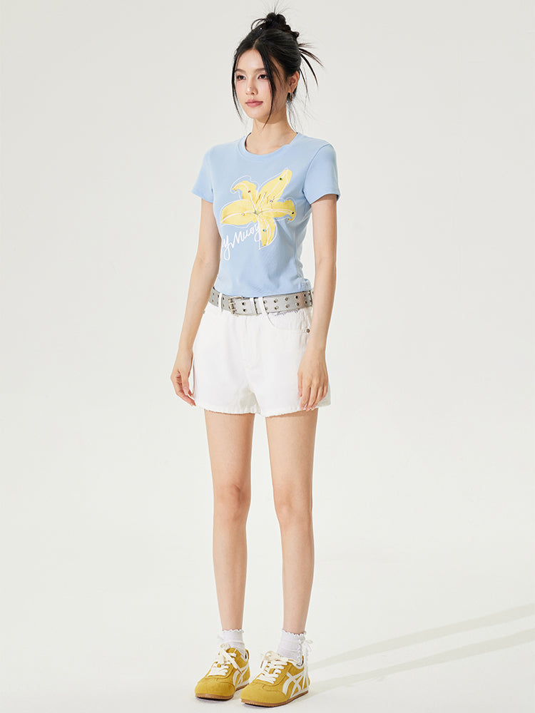 Color Diamond Floral Regular Shoulder T-shirt