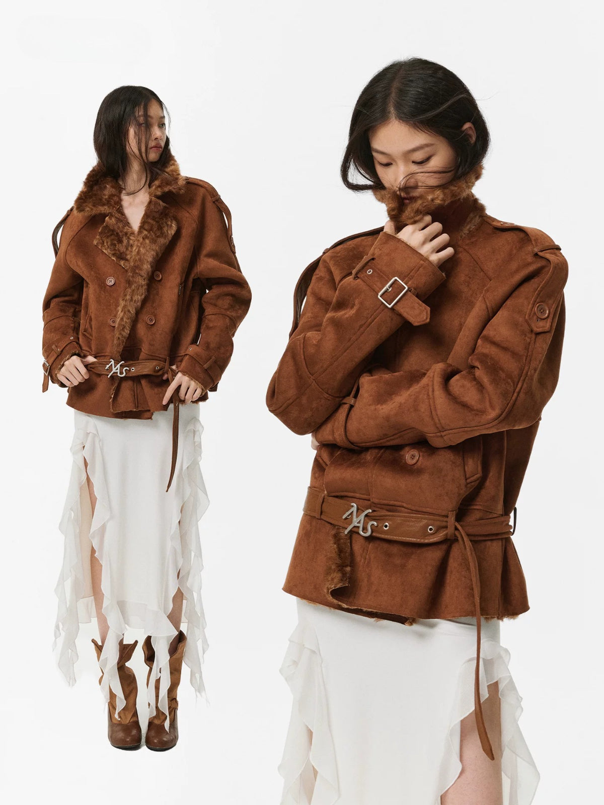 Faux Suede Plush Collar Coat