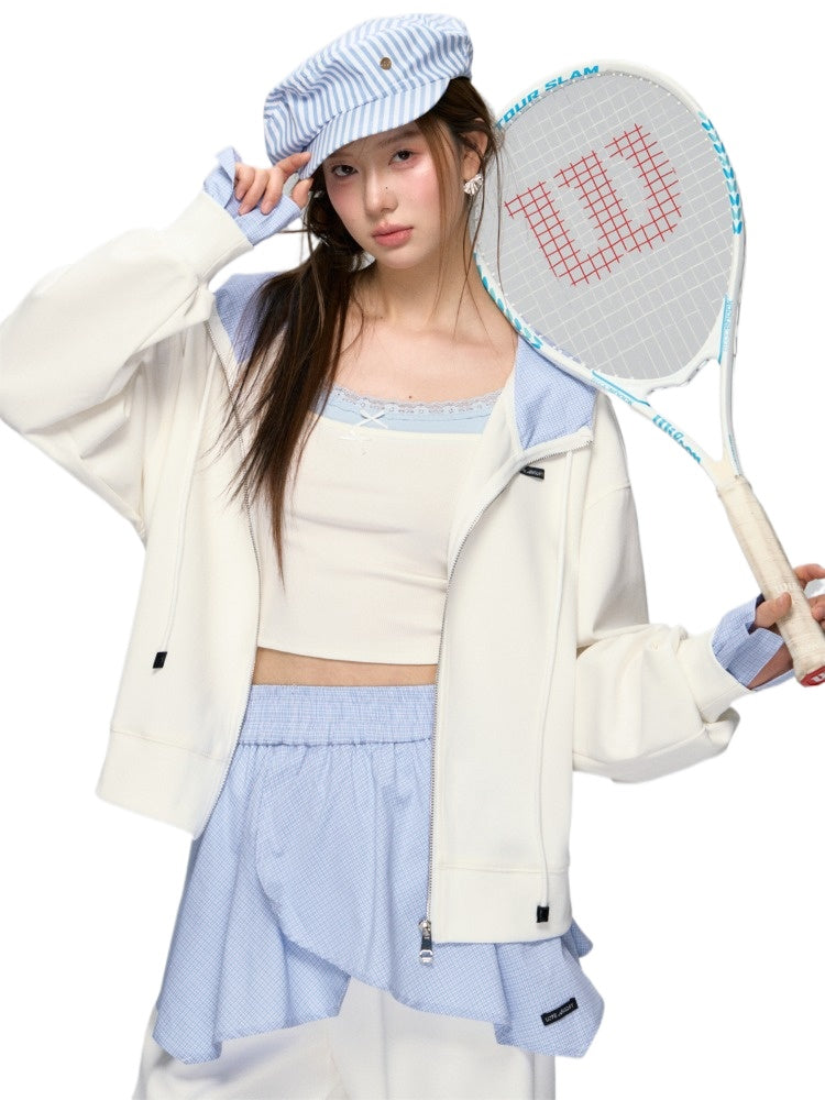 White Plaid Panel Hoodie &amp; Pants Set