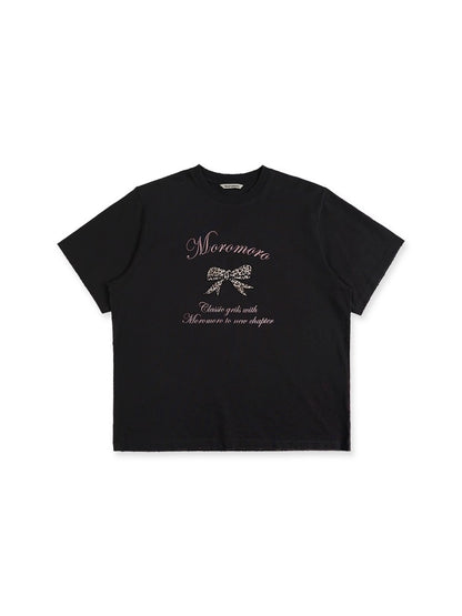 Leopard Print Butterfly Bow Embroidered T-shirt