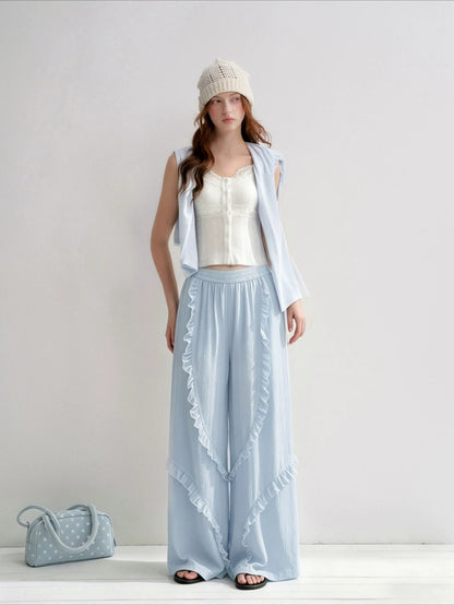 White And Blue Lace Trim Tank