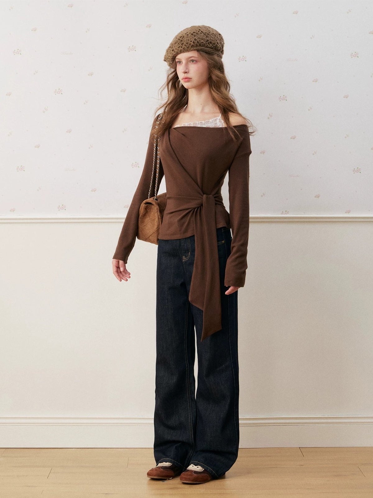 Lace Trim Twist Neck Top