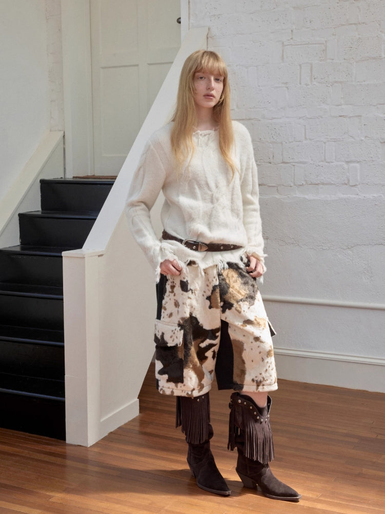 Cow Pattern Faux Fur Shorts