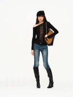 Two-Tone Openwork Merino Wool Sweater