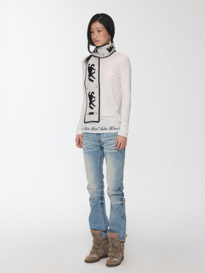 Basic Letter Print Semi-Sheer Long Sleeve Tee