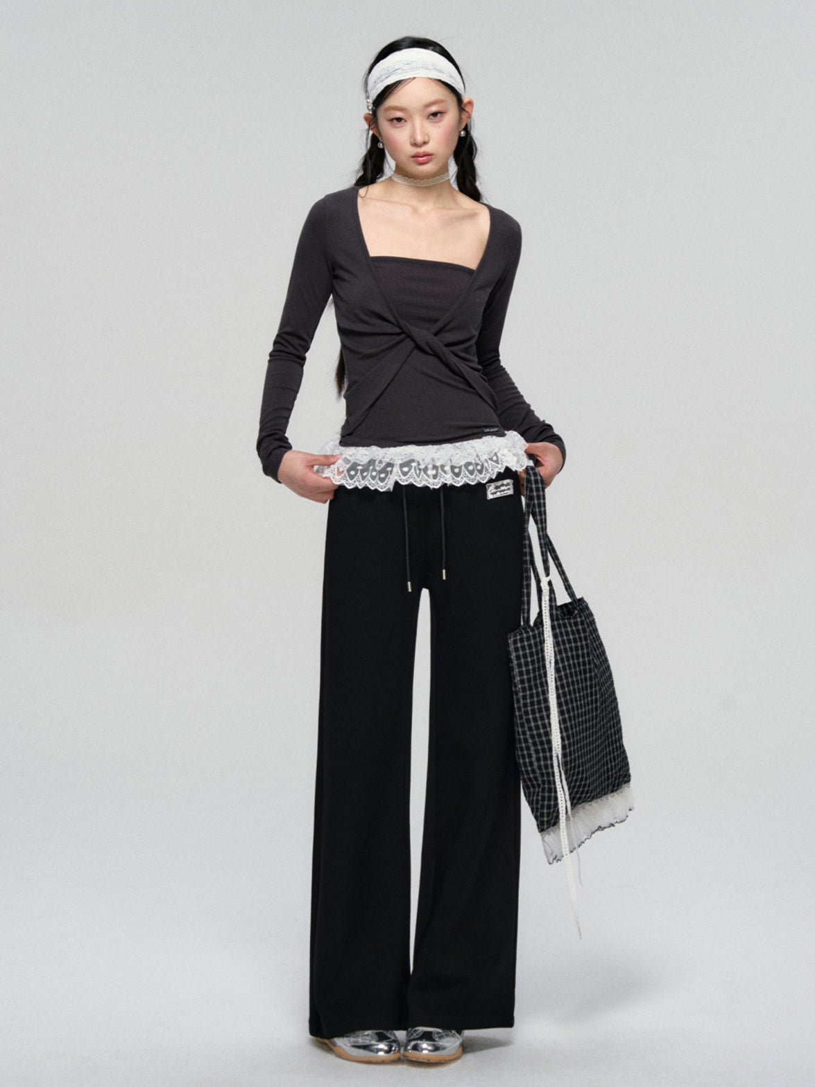 Lace Waist Wide-Leg Sweatpants