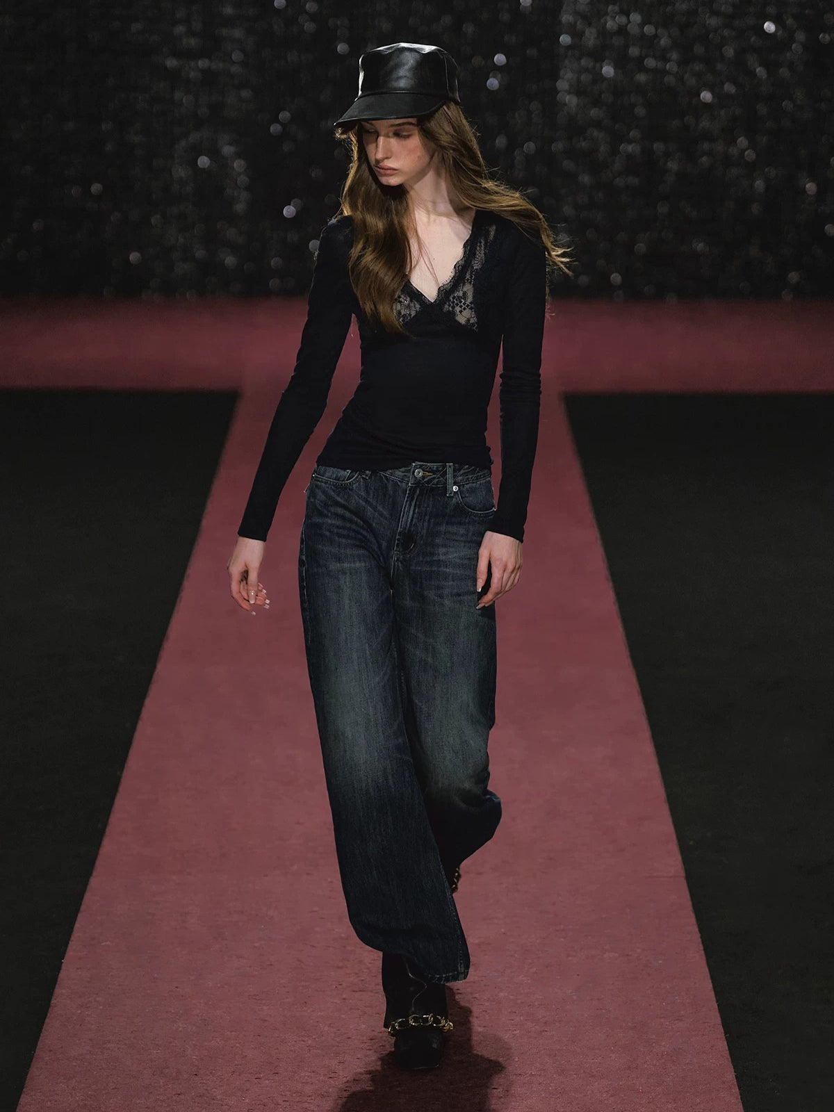 Plaid Embroidered Wide Leg Jeans