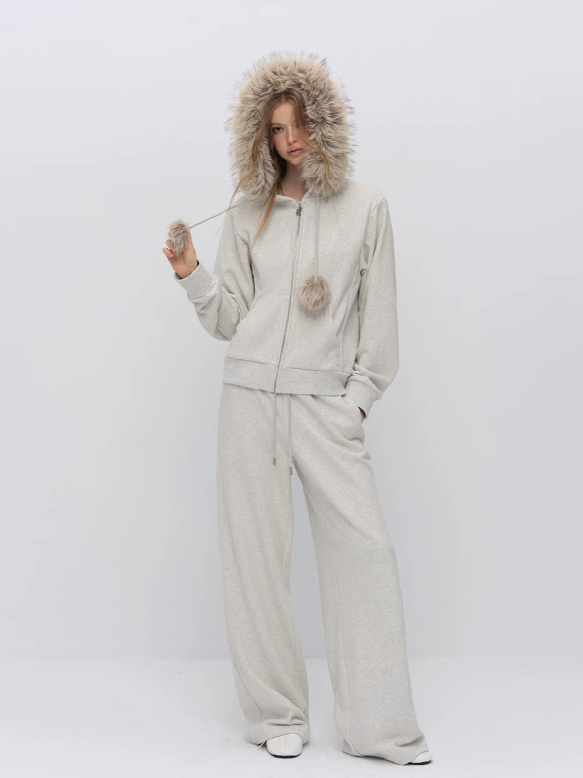 Fur Trim Knit Lounge Set