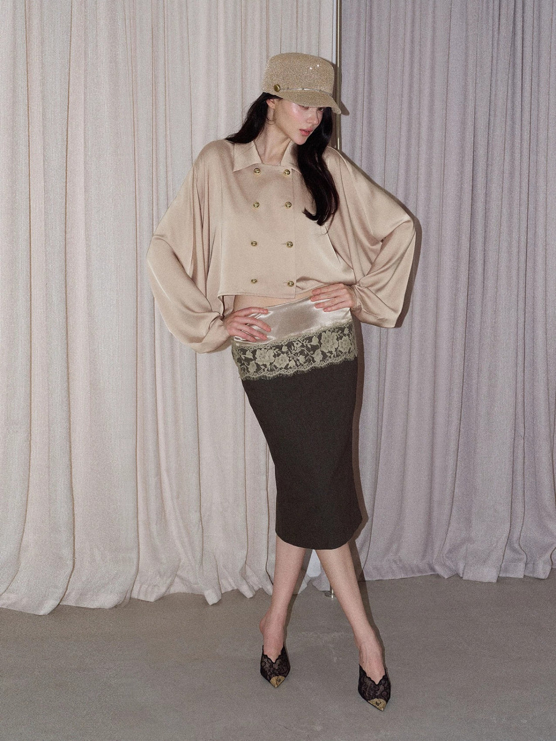 Satin Batwing Sleeve Top