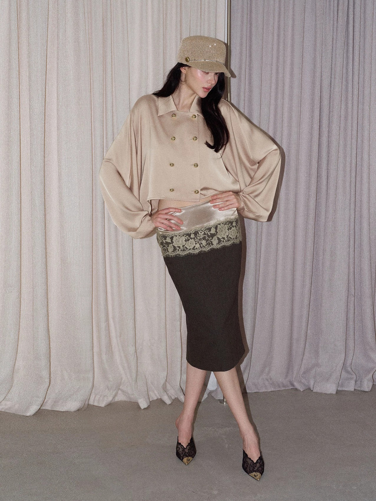 Satin Batwing Sleeve Top