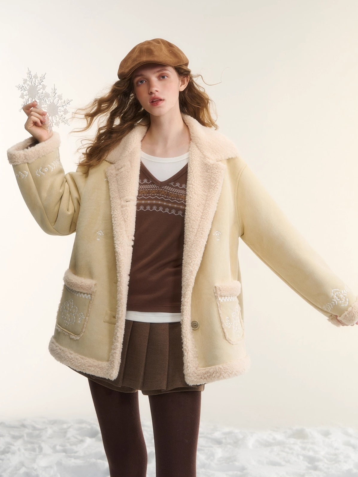 Shearling Embroidered Suede Jacket