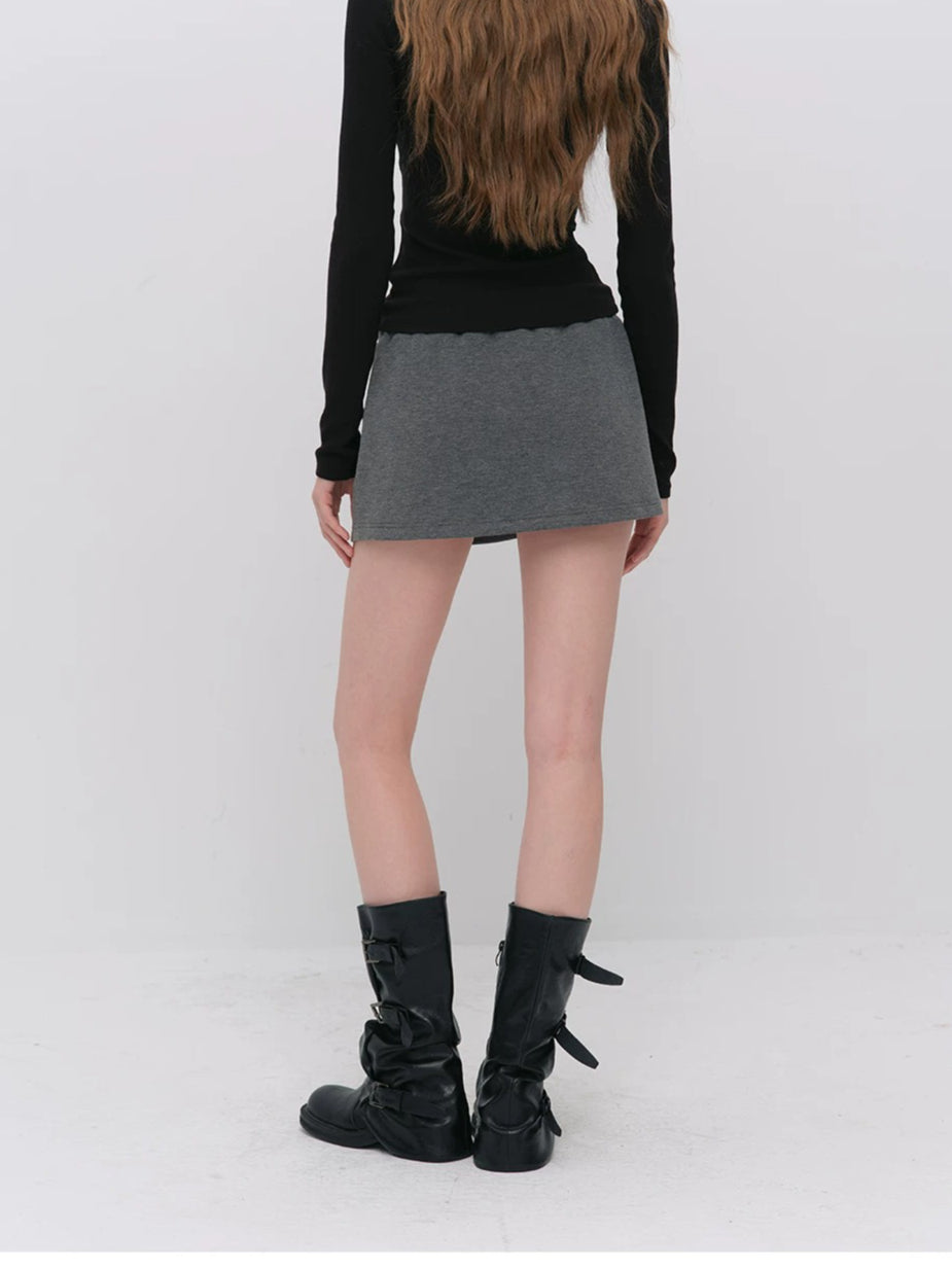 Gray Drawstring Hoodie &amp; Skirt Set