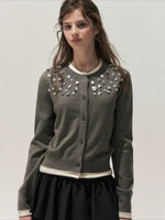 Beaded Contrast Knit Sweater