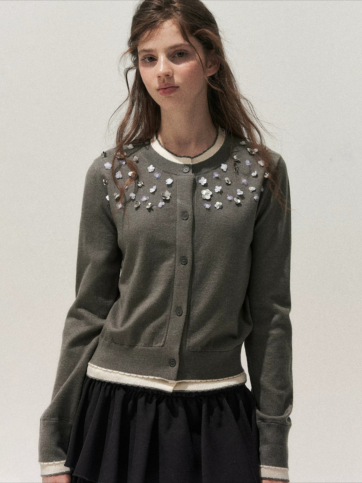 Beaded Contrast Knit Sweater