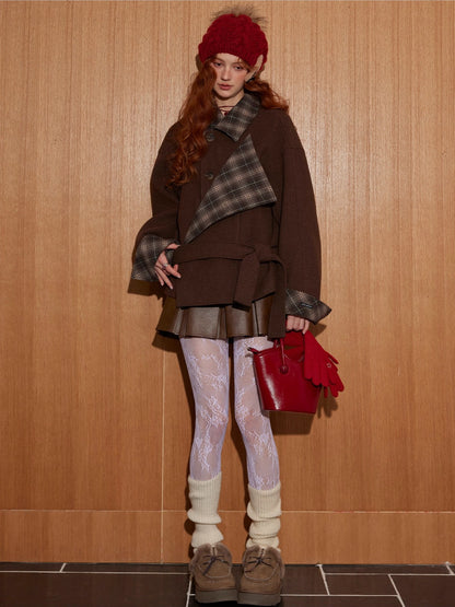 Plaid Panel Wool Cropped Jacket