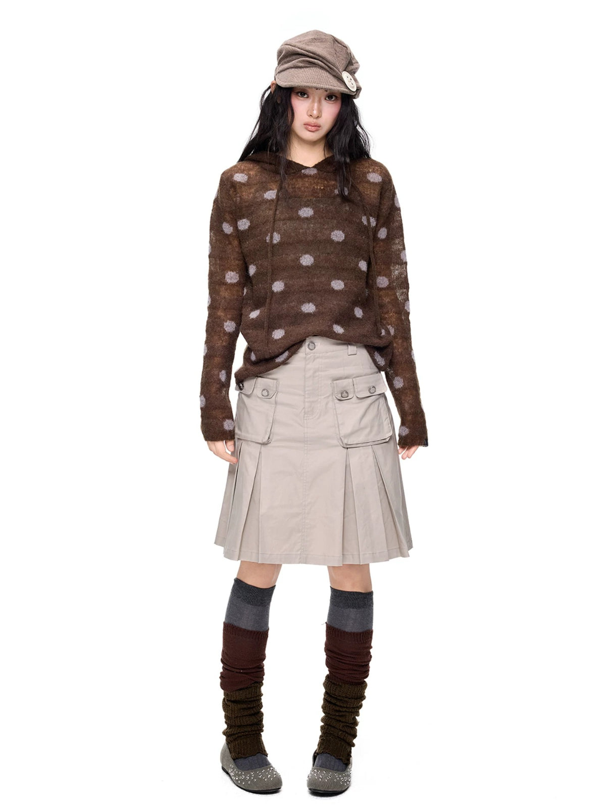 Pleated A-Line Midi Skirt