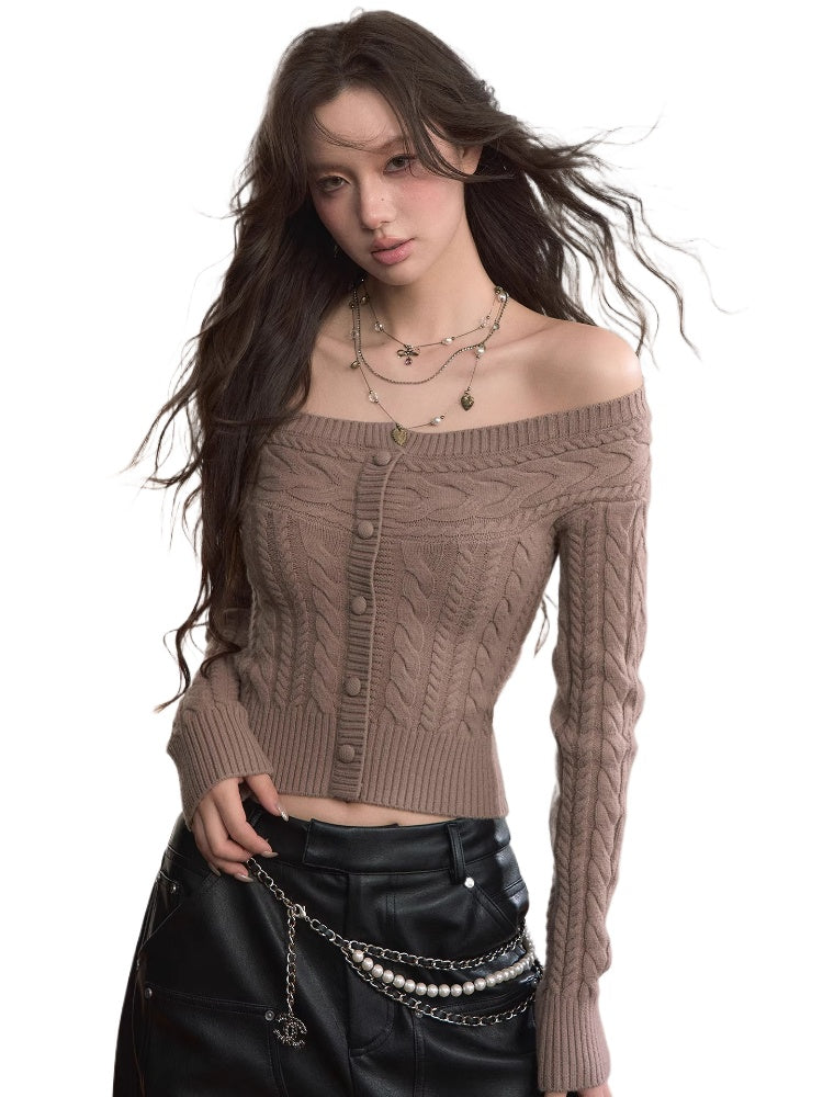 Off-Shoulder Cable Knit Sweater