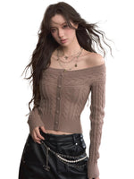 Off-Shoulder Cable Knit Sweater