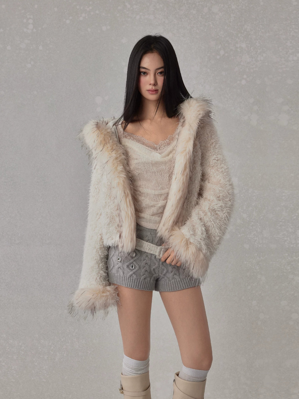 Shearling Panel Faux Fur Jacket