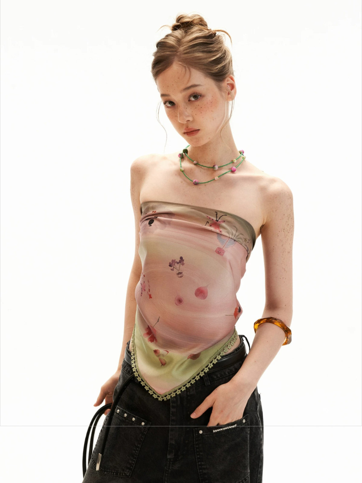 Reversible Swirl Print Scarf Tie Top