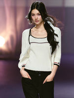 Contrast Knit Three-Piece Set