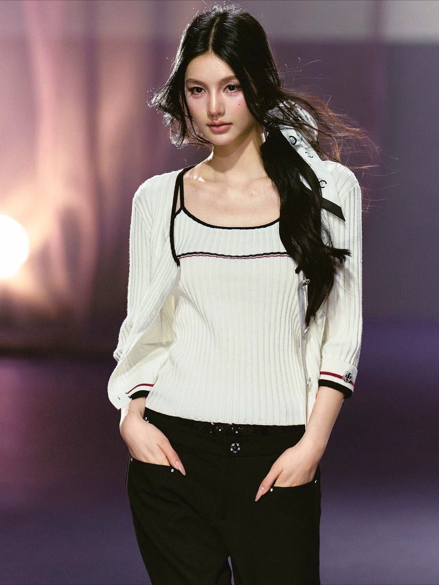 Contrast Knit Three-Piece Set