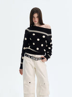 Polka Dot Knit Off-shoulder Top