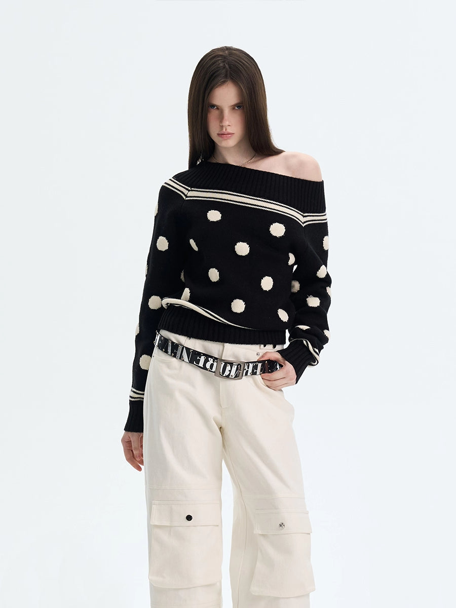 Polka Dot Knit Off-shoulder Top
