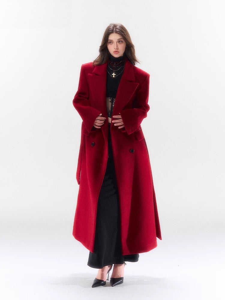 Hokkaido Wool-Blend Belted Lapel Long Coat