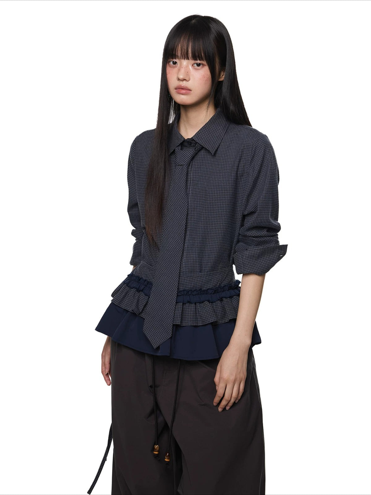 Plaid Tie Blouse
