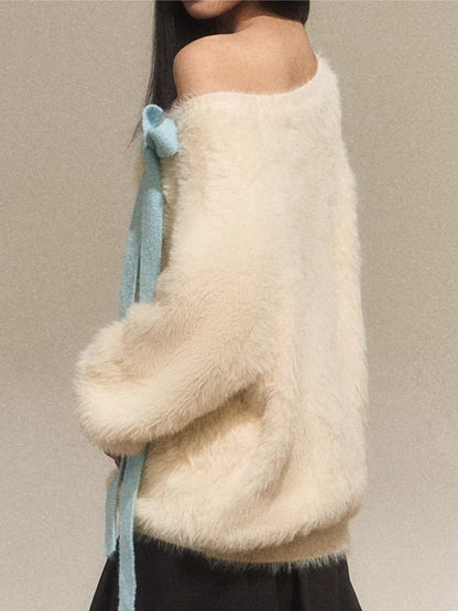 Bow Tie Off-Shoulder Knit Sweater