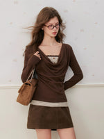 Lace Trim Layered Cowl Neck Top