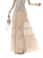 Champagne Pleated Mesh Skirt