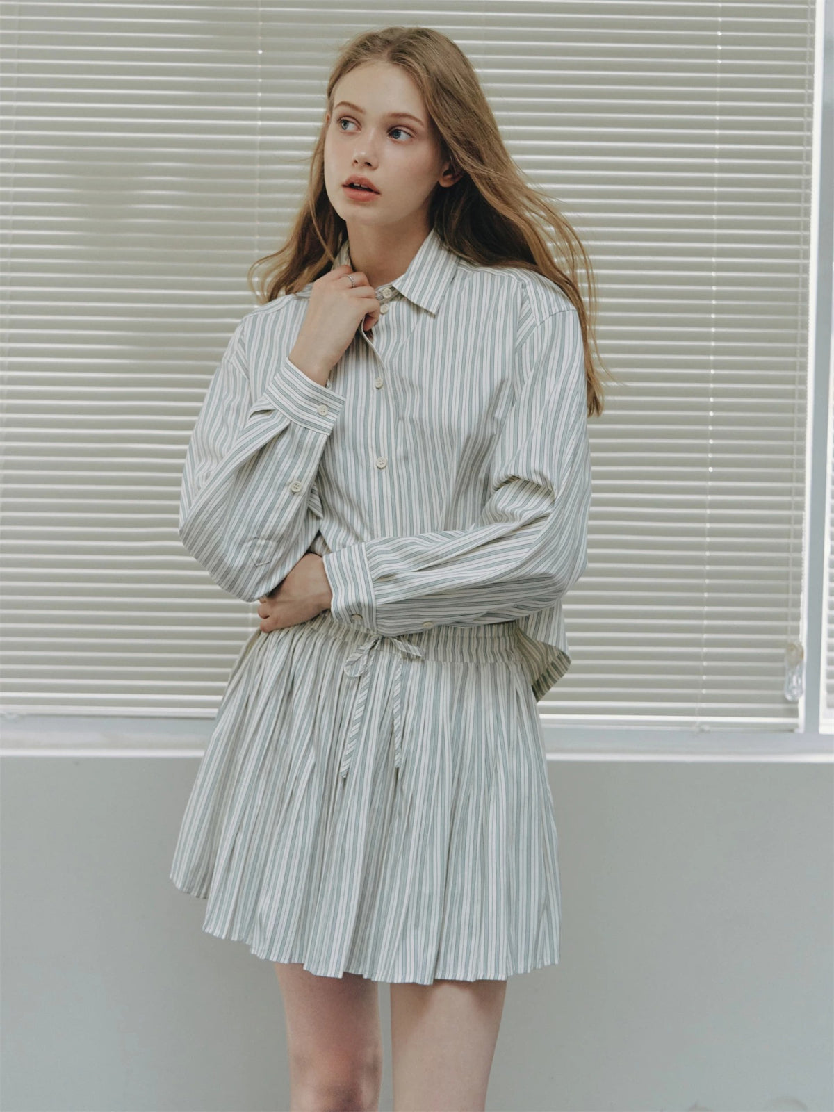 Striped Loose Shirt &amp; Skirt Set