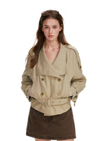 Double-Breasted Belted Cropped Trench Coat
