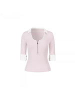 Lace Trim Zip Knit Tee